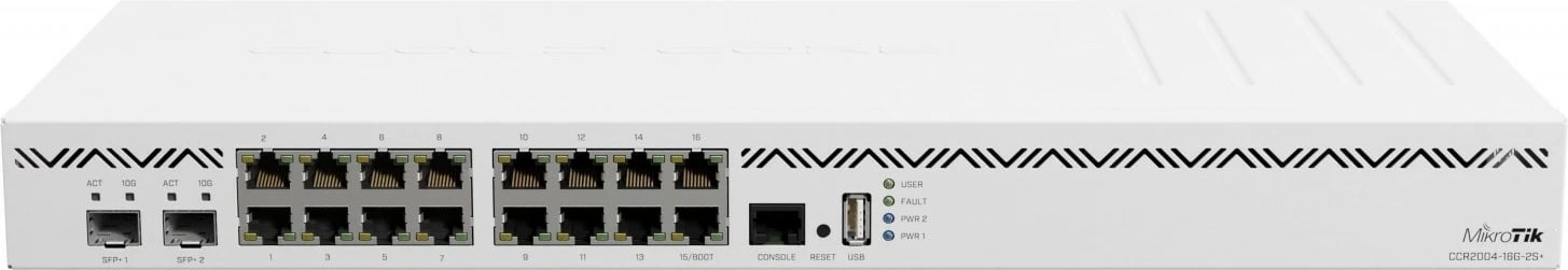 Router Mikrotik CCR2004-16G-2S+, 16 porta Gigabit, 2 porta SFP+, i bardhë