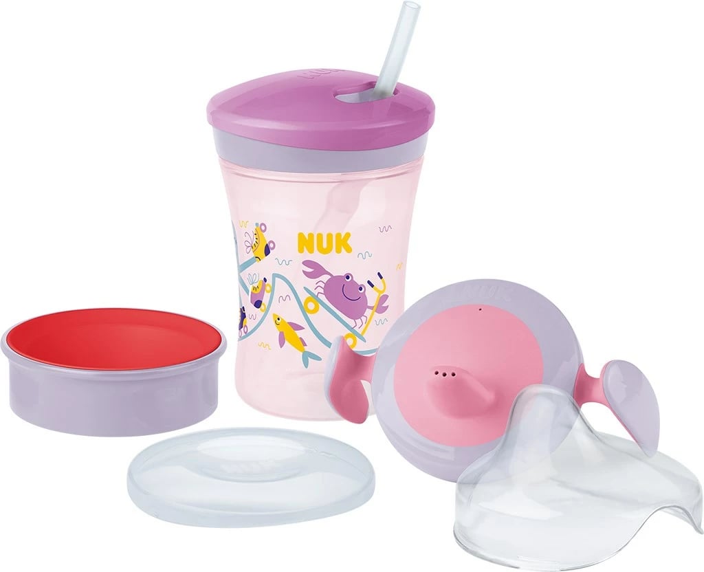 Gotë mësuese bebe, NUK Learn to Drink Set, 230 ml, pa rrjedhje, BPA-free, 6m+, e kuqe, set