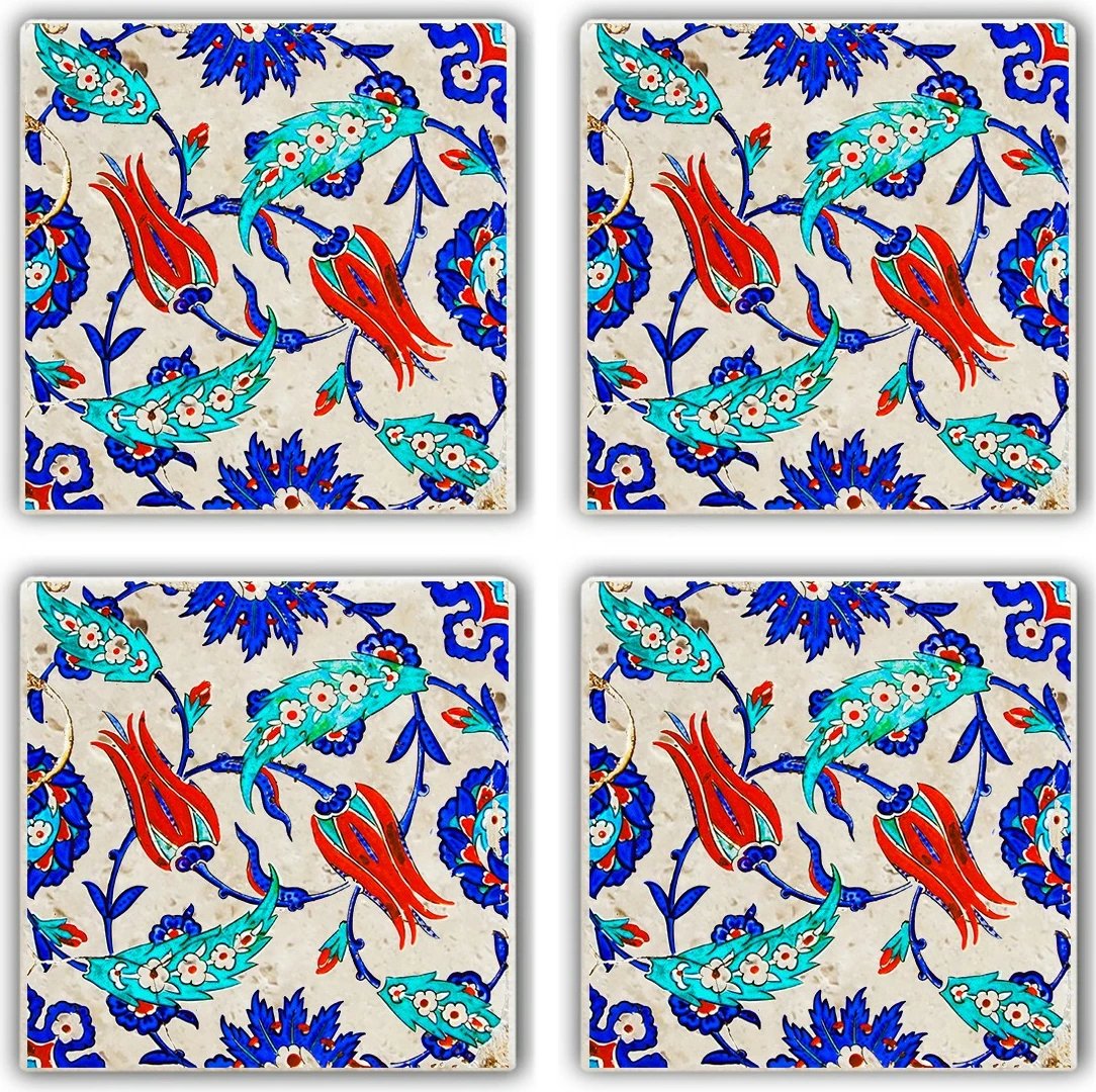 Set nënshtruesesh xhami prej guri natyral, shumëngjyrëshe, 10x10x1cm (4 copë), TAB684054044