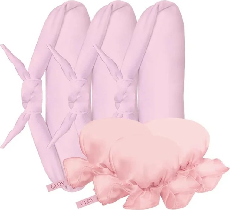 Set për kaçurrela pa nxehtësi për femra Glov CoolCurl Overnight Blowout Curling Rods, 3 copë + 3 mini kapele sateni, rozë