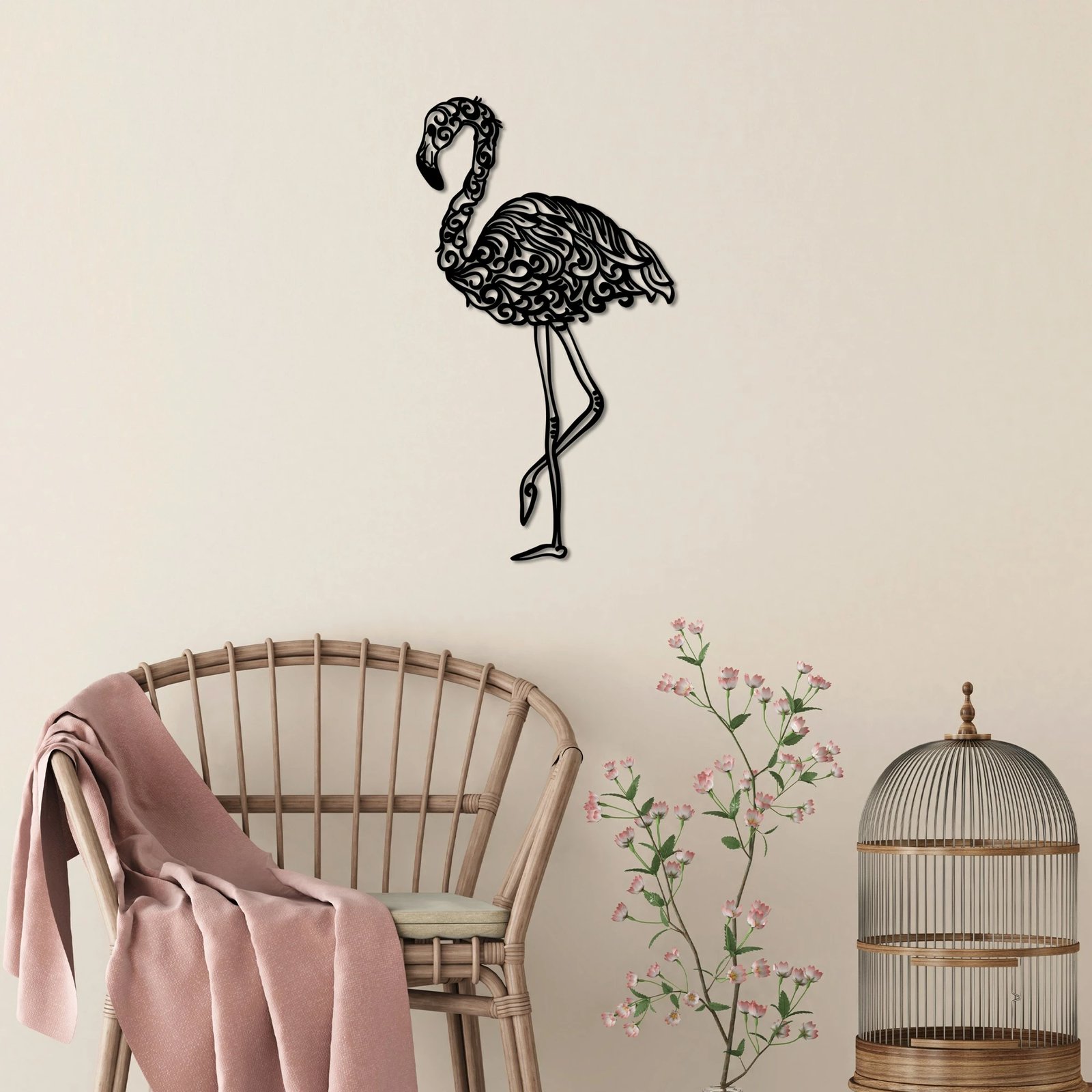 Aksesor dekorativ metalik për mur, flamingo, Wallity, 50x27cm, i zi