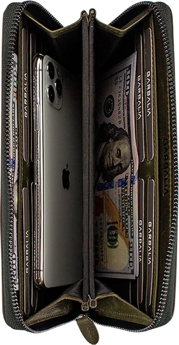 Portofol unisex Murphy, lëkurë origjinale, ngjyrë e gjelbër