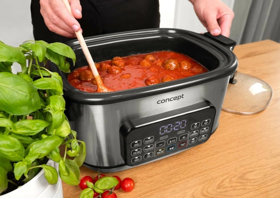 Multicooker/slow cooker Concept CK9000 6L 1250W 10 programe inox me shportë avulli dhe formë silikoni