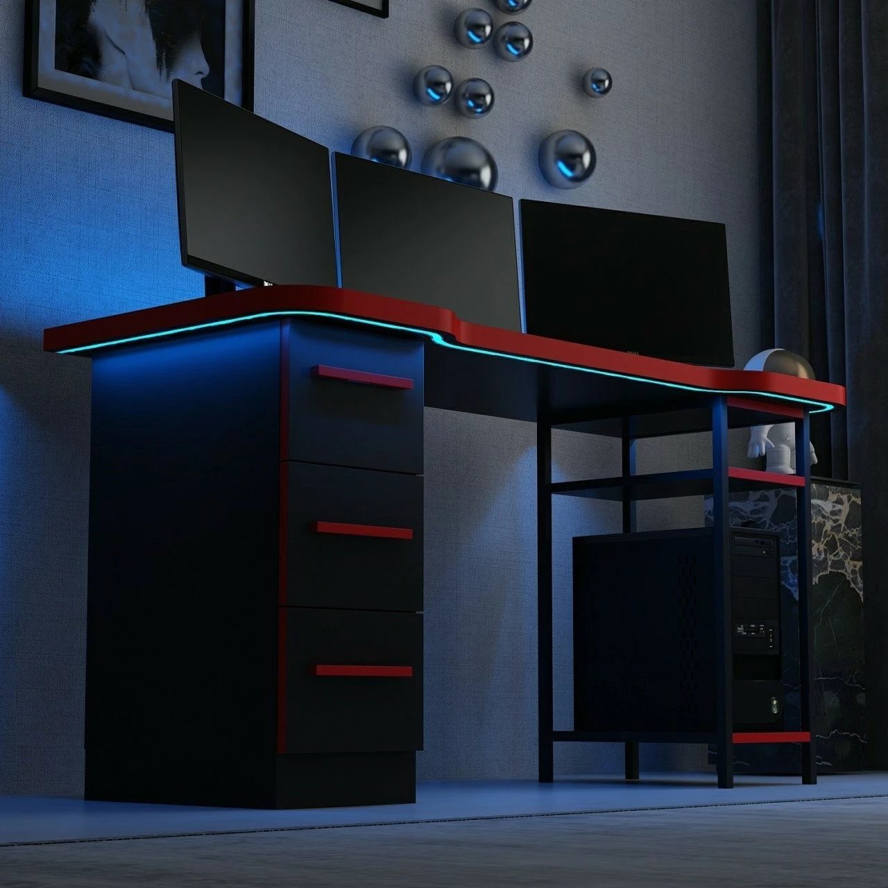 Tavolinë gaming Skye Decor, Phoenix 7, e zezë-kuqe