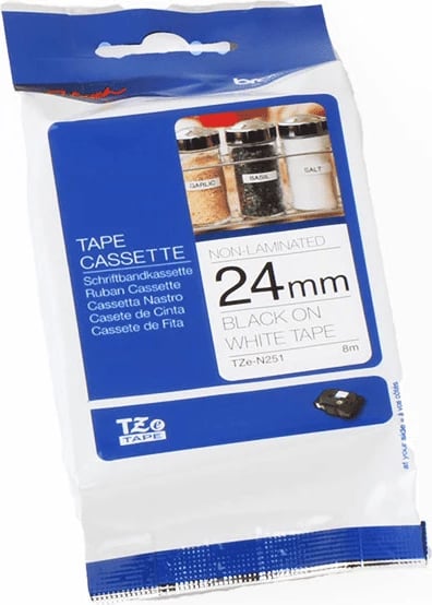 Kasetë shiriti, Brother, TZe-N251, 24 mm 8 m, jo e laminuar, zezë në të bardhë