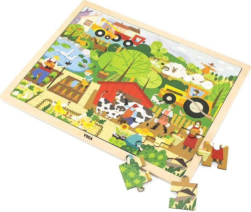 Puzzle druri fëmijësh, Viga Farm, 48 copa, me tapet udhëzues, multicolor