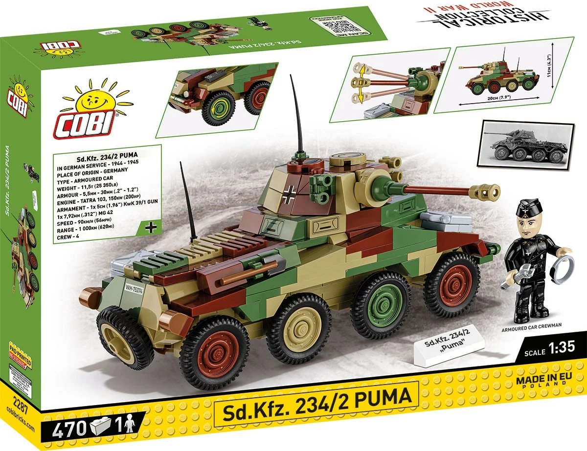 Set ndërtimi Cobi Klocki Sd.Kfz. 234/2 Puma, 470 pjesë, Kamuflazh