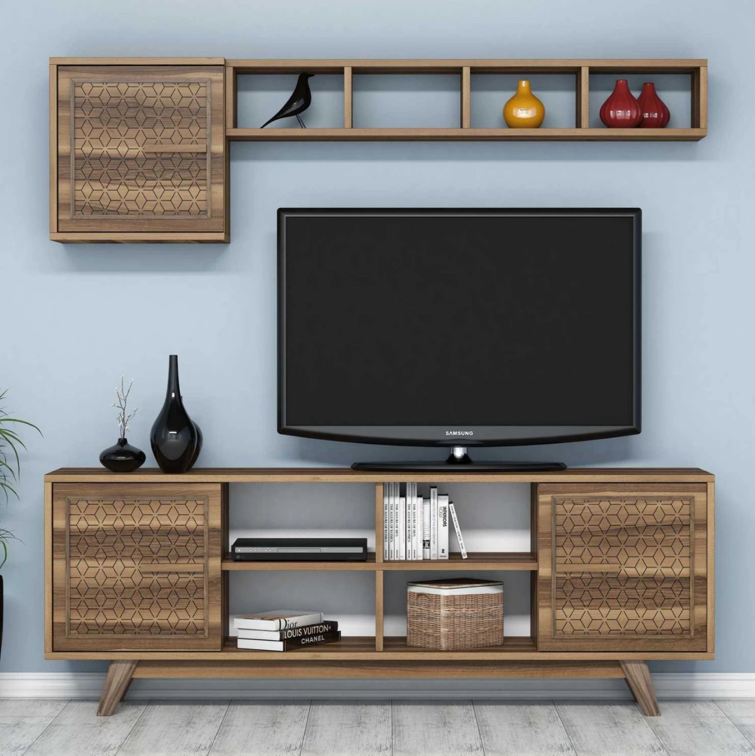 Set mobiljesh për TV, ngjyrë arre, FH9516.01, 160x35x56.2 cm