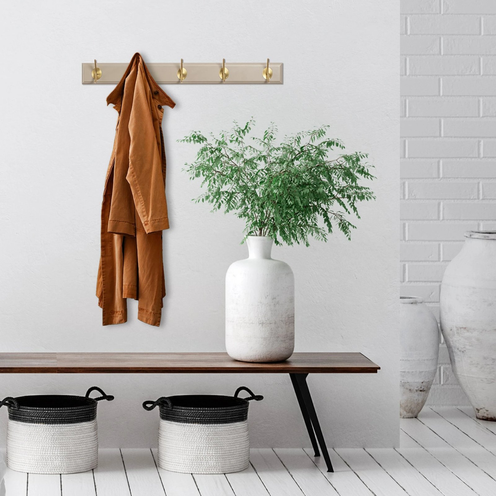 Varëse muri prej druri, ngjyrë e bardhë dhe ari, Skye Decor, ASK-009, 65x7x8cm