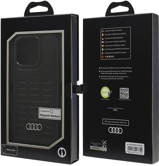 Mbështjellës Audi Synthetic Leather MagSafe për iPhone 16 Pro 6.3", i zi