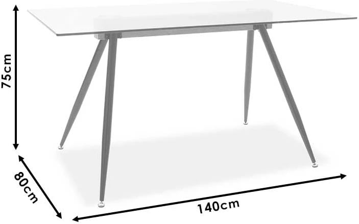Tavolinë Astrid xham 10mm këmbë të zeza 140x80x75cm