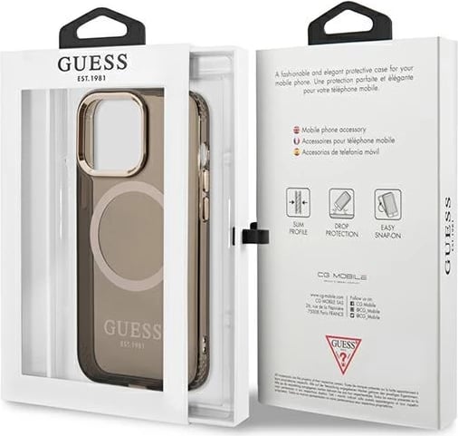 Mbështjellës Guess Gold Outline Translucent MagSafe për iPhone 13 Pro Max, zi