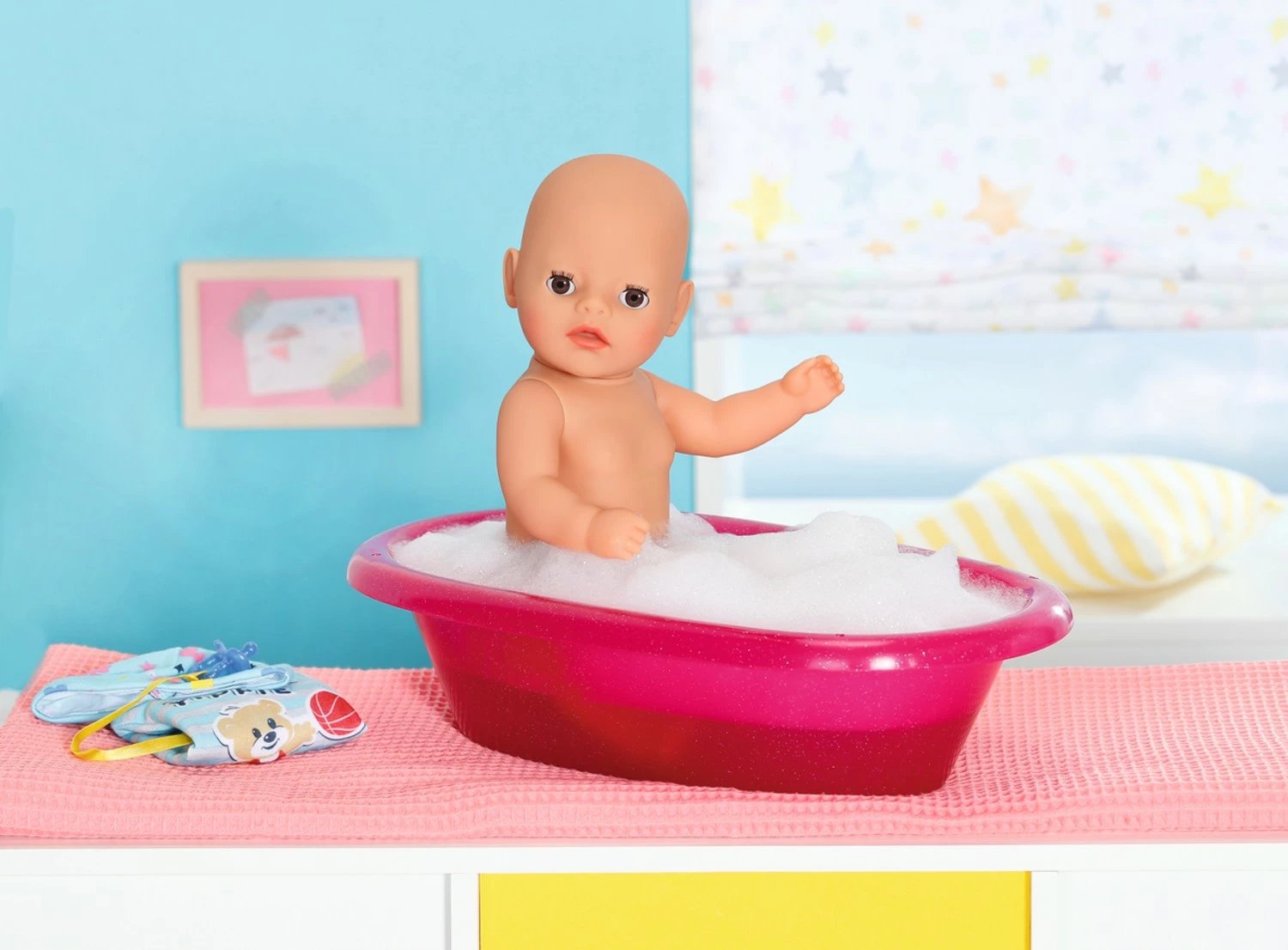 Kukull Baby Born djalë Zapf 36 cm me aksesorë, Blu