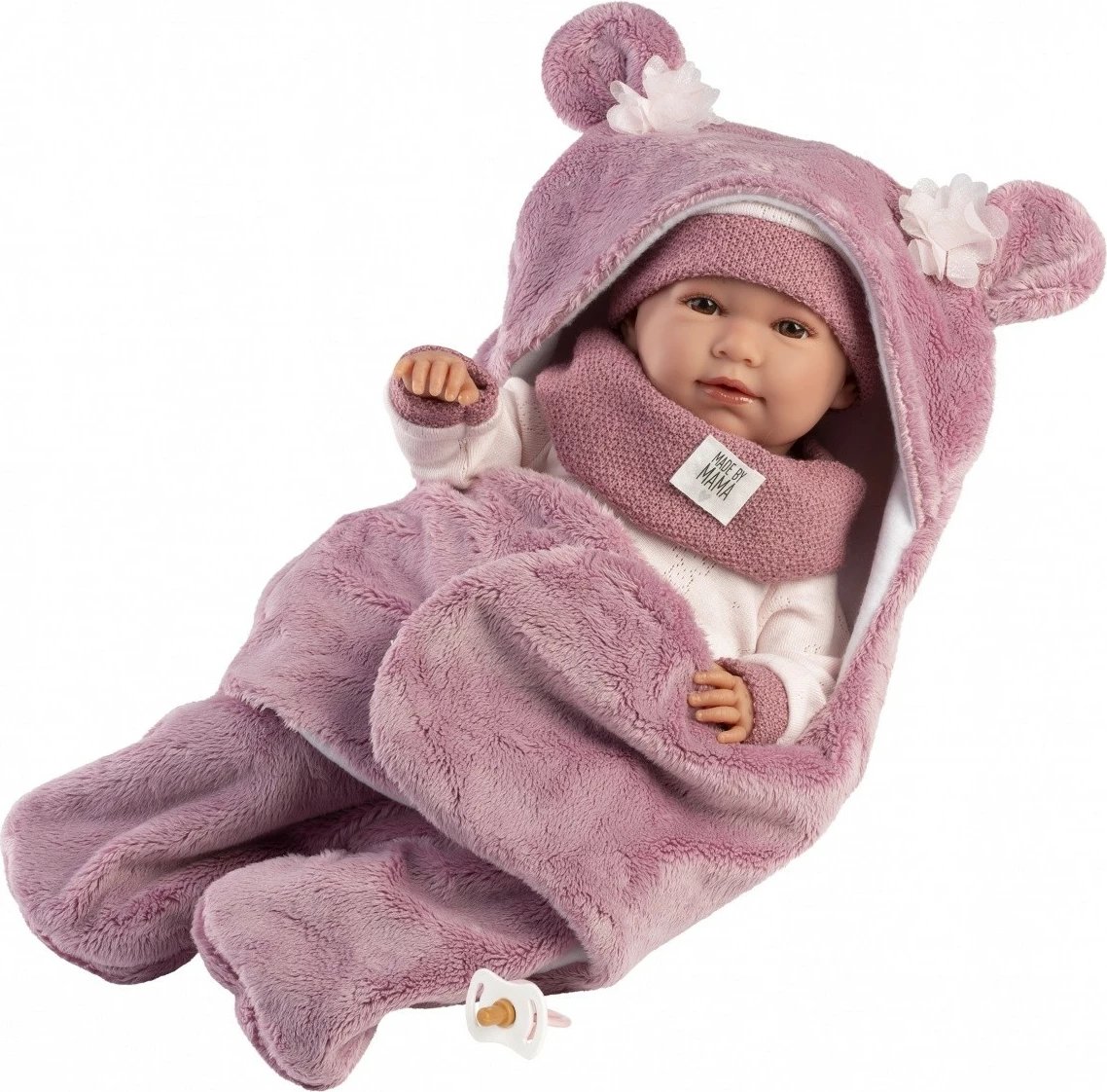 Kukull bebe që qan, Llorens, Mimi 74130, 42 cm, me batanije dhe biberon, set 3 pjesë, rozë