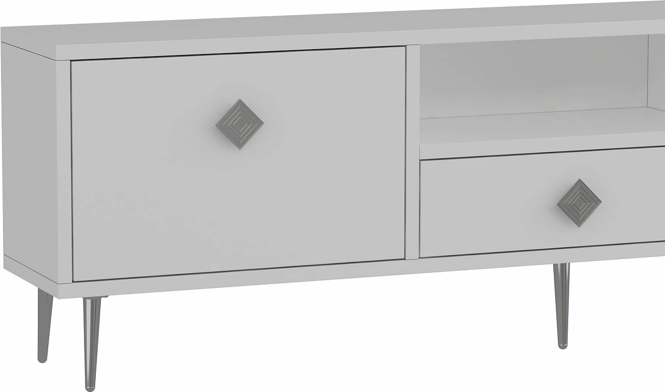 Komodë TV Skye Decor, 1308-DROP-1, e bardhë, argjend