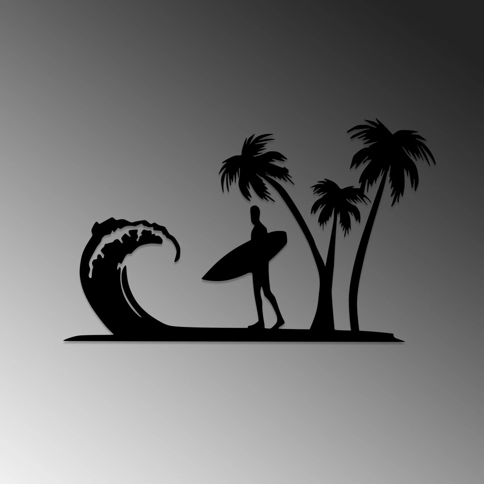 Aksesor dekorativ metalik për mur, Surfer, ngjyrë e zezë, 41x70cm