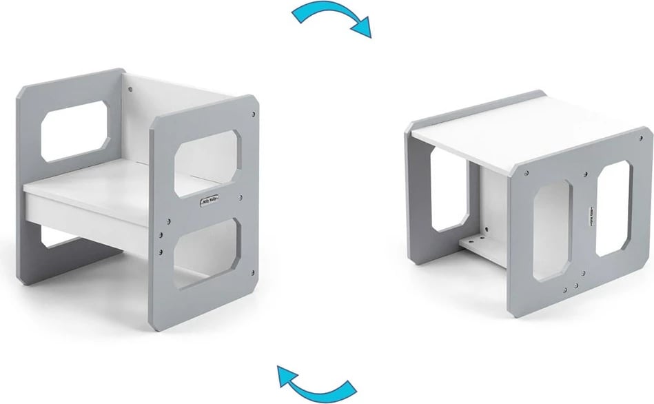 Set mobilje fëmijësh 3‑në‑1, Milly Mally, Stella, modulare MDF, tavolinë + karrige, për moshat 3–6 vjeç, gri, set
