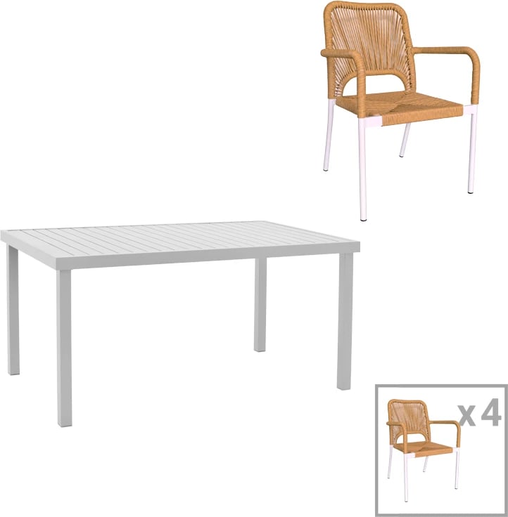 Set tavoline me karrige Kliton-Norture, alumini, ngjyrë e bardhë, 150x80x74cm