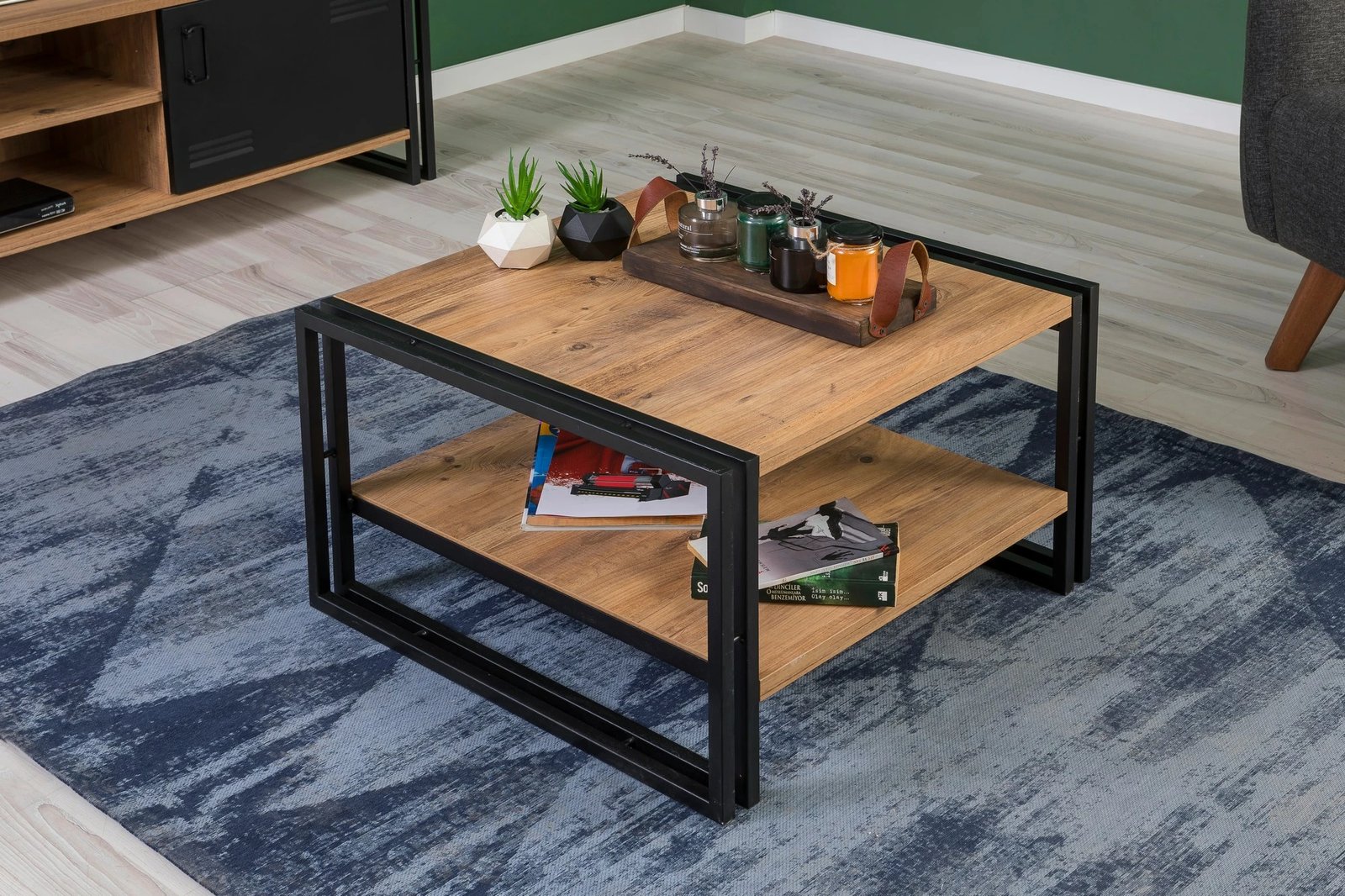 Set mobiljesh për dhomë dite, Skye Decor, Cosmo Takım 24, ngjyrë Atlantic Pine dhe e zezë