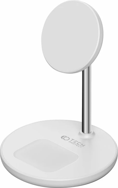 Karikues induktiv 2-në-1 Tech-Protect QI15W-A21 me MagSafe, 15W, për smartphone dhe kufje, Bardhë