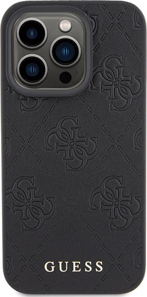 Mbështjellës Guess Leather 4G Stamped për iPhone 15 Pro Max, i zi