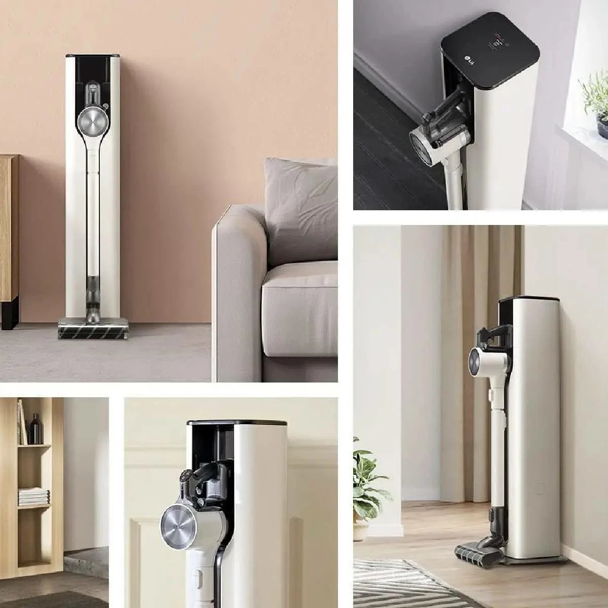 Fshesë me korrent vertikale pa kabllo, LG, A9T-PRIME1C CordZero All-in-One Tower, 2.5L, 260W, Wi‑Fi, deri 120 min, bezhë