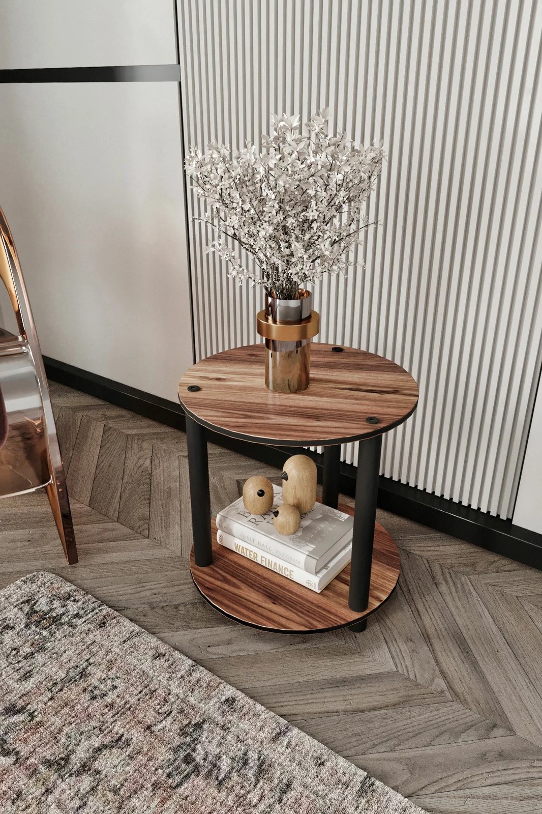 Tavolinë kafeje dy shtresa, ngjyrë arre, Skye Decor, rrethore