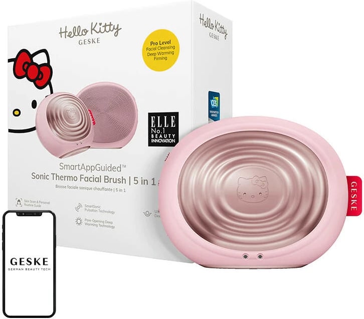 Furçë sonike për fytyrë Geske HK000008PI01 5-në-1 me aplikacion, Hello Kitty, rozë