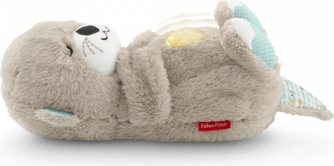 Lodër pelushi Fisher Price Cuddle Sleepy Wydra, FXC66, për foshnje, me muzikë dhe dritë, Azure/Gri/Bardhë