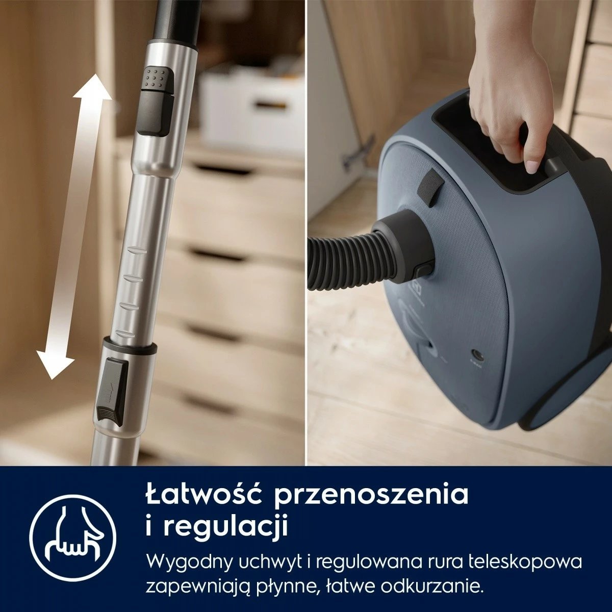 Fshesë me korent me qese, Electrolux EB61C4DB, 850 W, kapacitet 3.5 L, filtër HEPA Hygiene 12, kabllo 9 m, gamë 12 m, blu navy