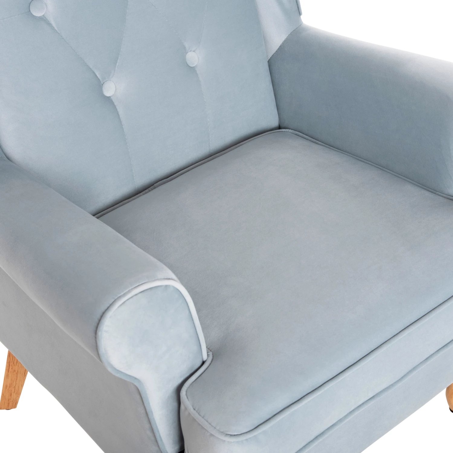 Bergere BRANDON, kadife baby blue, këmbë druri natyral, FH3073.31, 82,5x80x104 cm