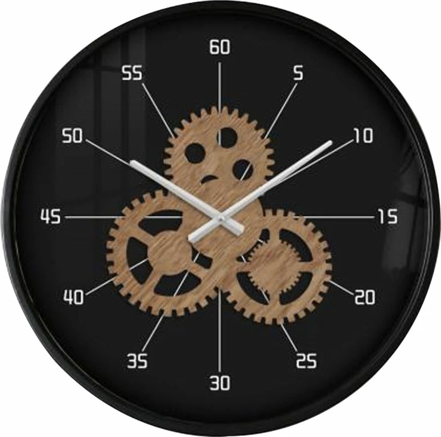 Orë muri ZEIST 1, metal i zi, MDF natyral, 40x40x6 cm