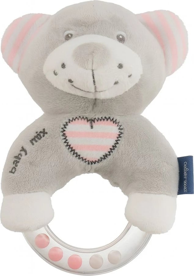 Lodër me zile pelushi, Baby Mix, arush, 15 cm, rozë