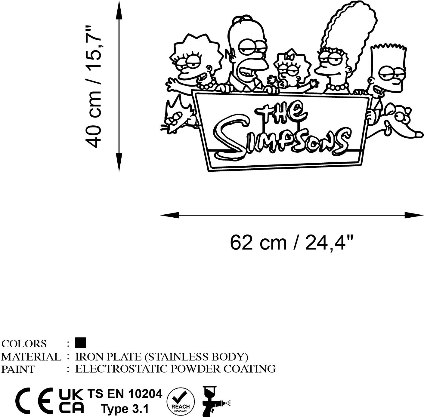 Aksesor metalik dekorativ për mur, Wallity Sımpson 7, ngjyrë e zezë, 62x40cm