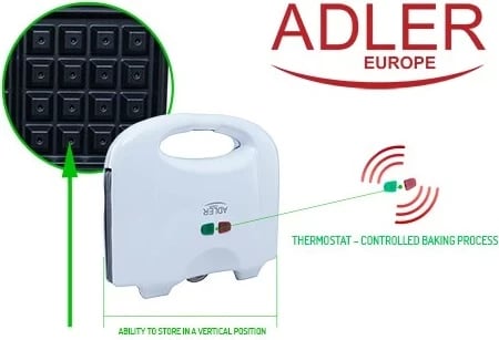 Hekur për waffle Adler AD 311, 700 W, Zi, Bardhë