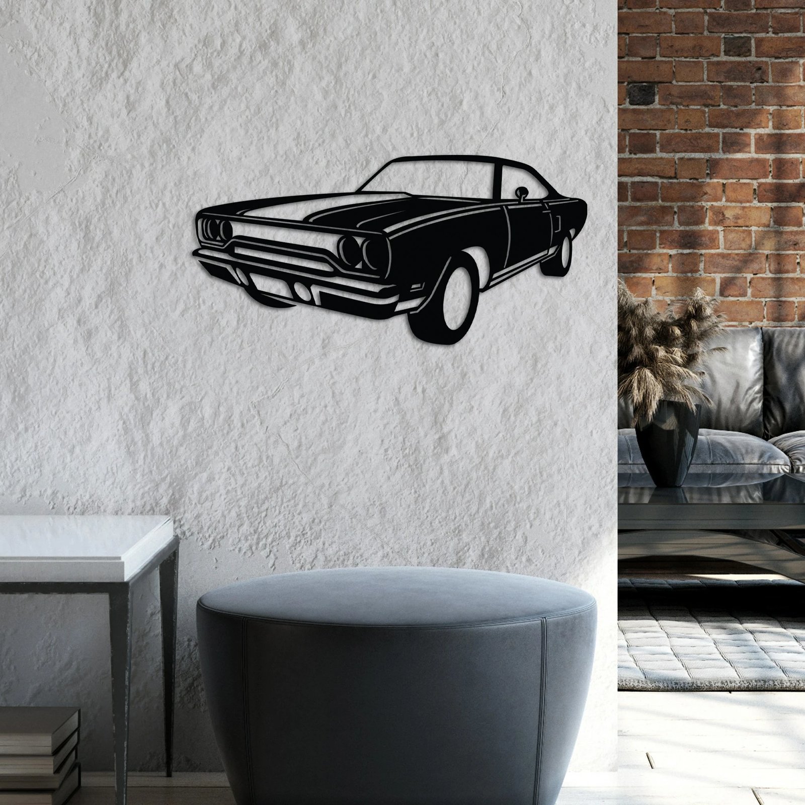 Aksesor dekorativ metalik për mur, Wallity, Plymouth GTX, ngjyrë e zezë, 60x30cm