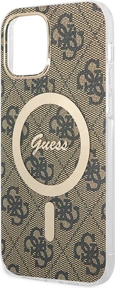 Set mbështjellës Guess GUBPP12MH4EACSW me karikues wireless për iPhone 12/12 Pro, 4G Print, kafe