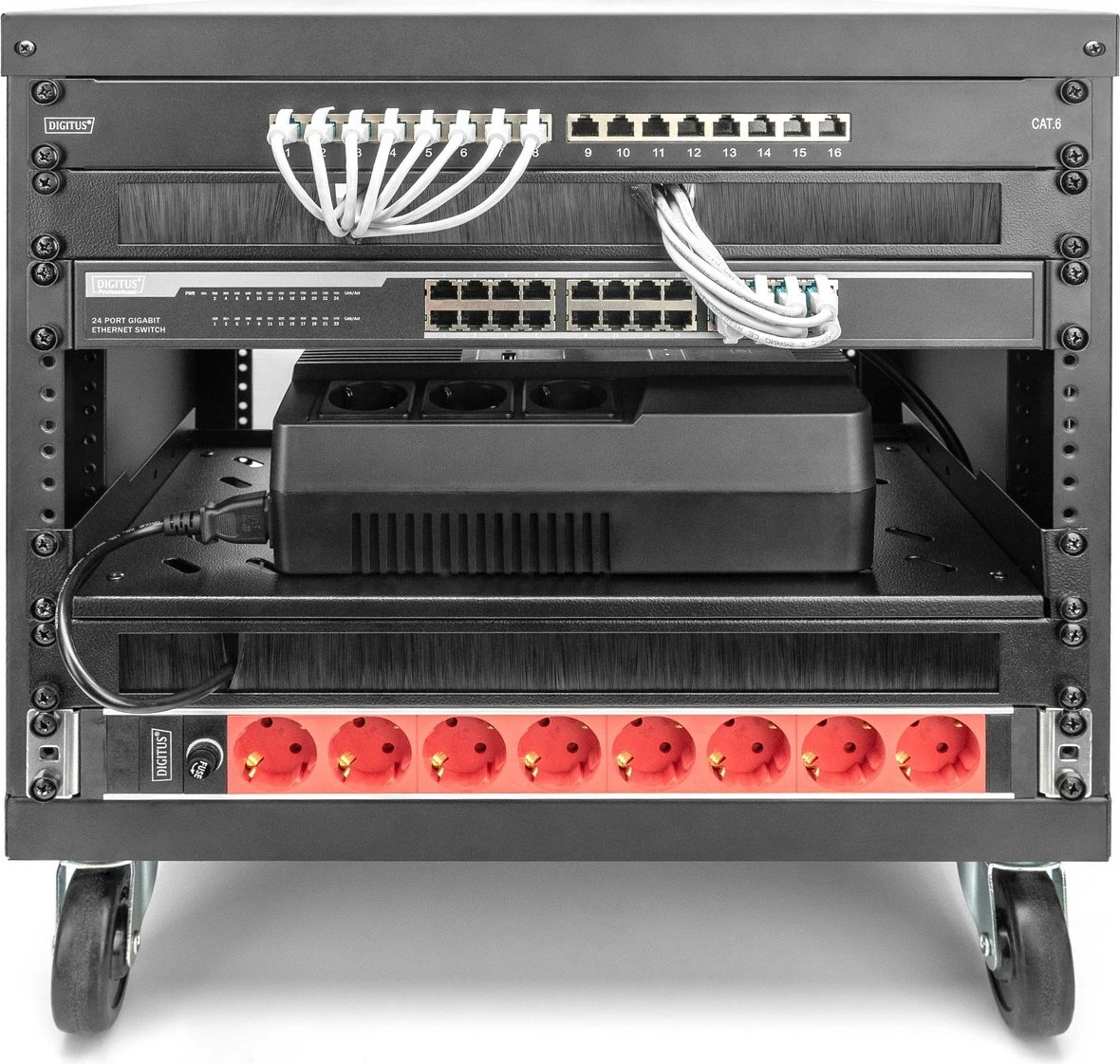 Kasë rrjeti Digitus Universal 19", 21HE, me rrota, e zezë