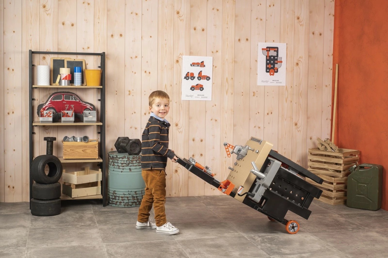 Set lodrash punëtori Smoby Black+Decker Mega Workshop 3-në-1, 100 aksesorë, për fëmijë, e zezë/portokalli/gri/druri