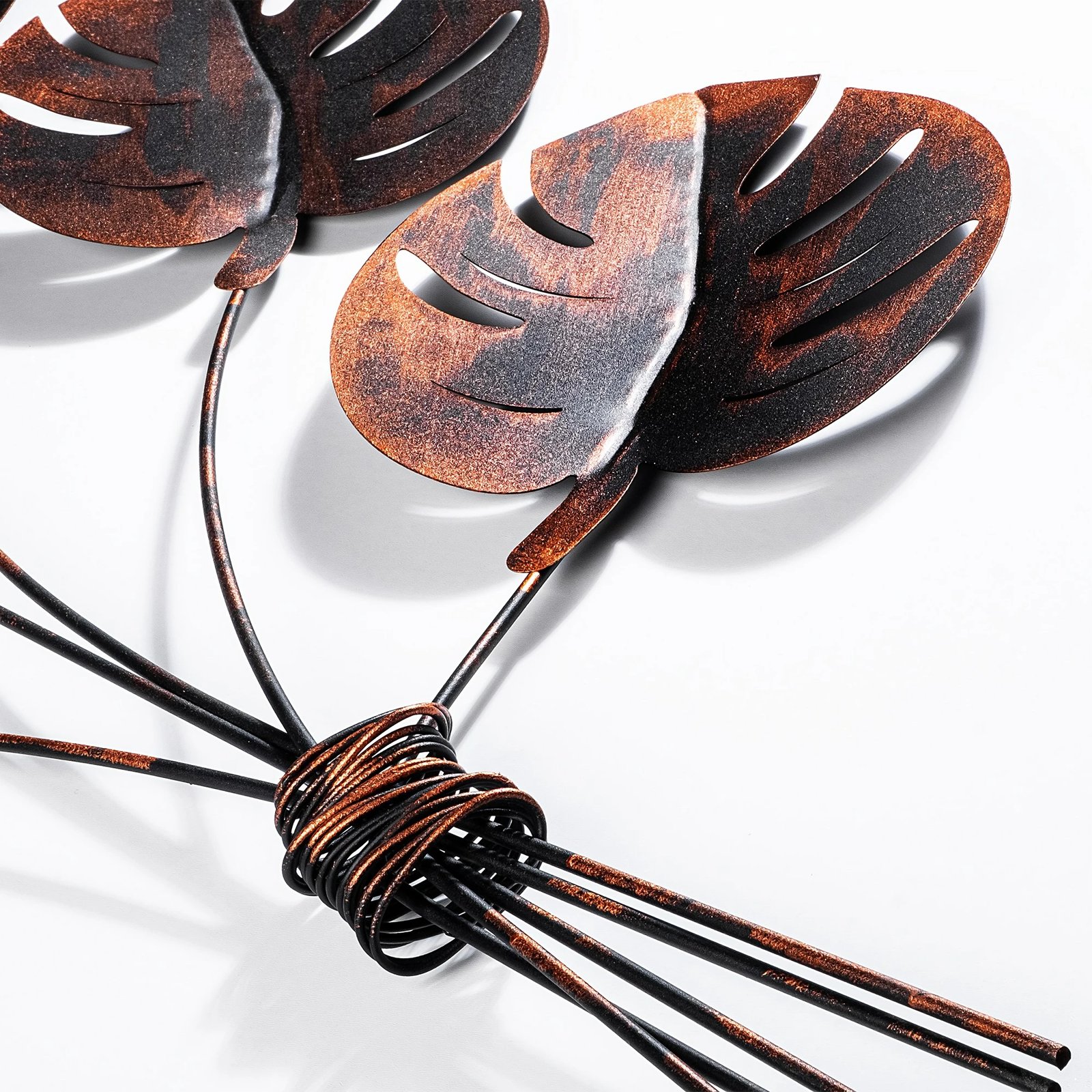 Aksesor dekorativ metalik për mur, Monstera 2, ngjyrë bakri, Wallity