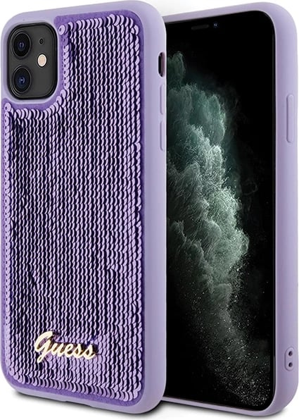 Mbështjellës Guess Sequin Script Metal për iPhone 11/XR, vjollcë Mbështjellës Guess Sequin Script Metal për iPhone 11/XR, vjollcë