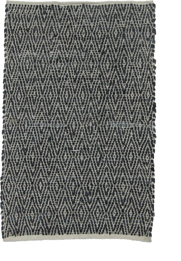 Qilim Rombo, lëkurë, ngjyrë e zezë-bezhë, 60x90cm
