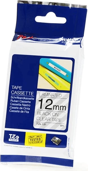 Shirit etiketues, Brother, TZE-131, 12mm 8m, i laminuar, zi në transparent