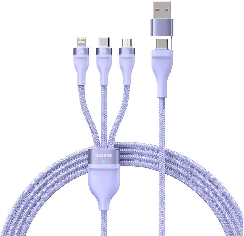 Kabllo 3-në-1 Baseus Flash Series 2, 1.2m, USB-C + micro USB + Lightning, 100W, vjollcë