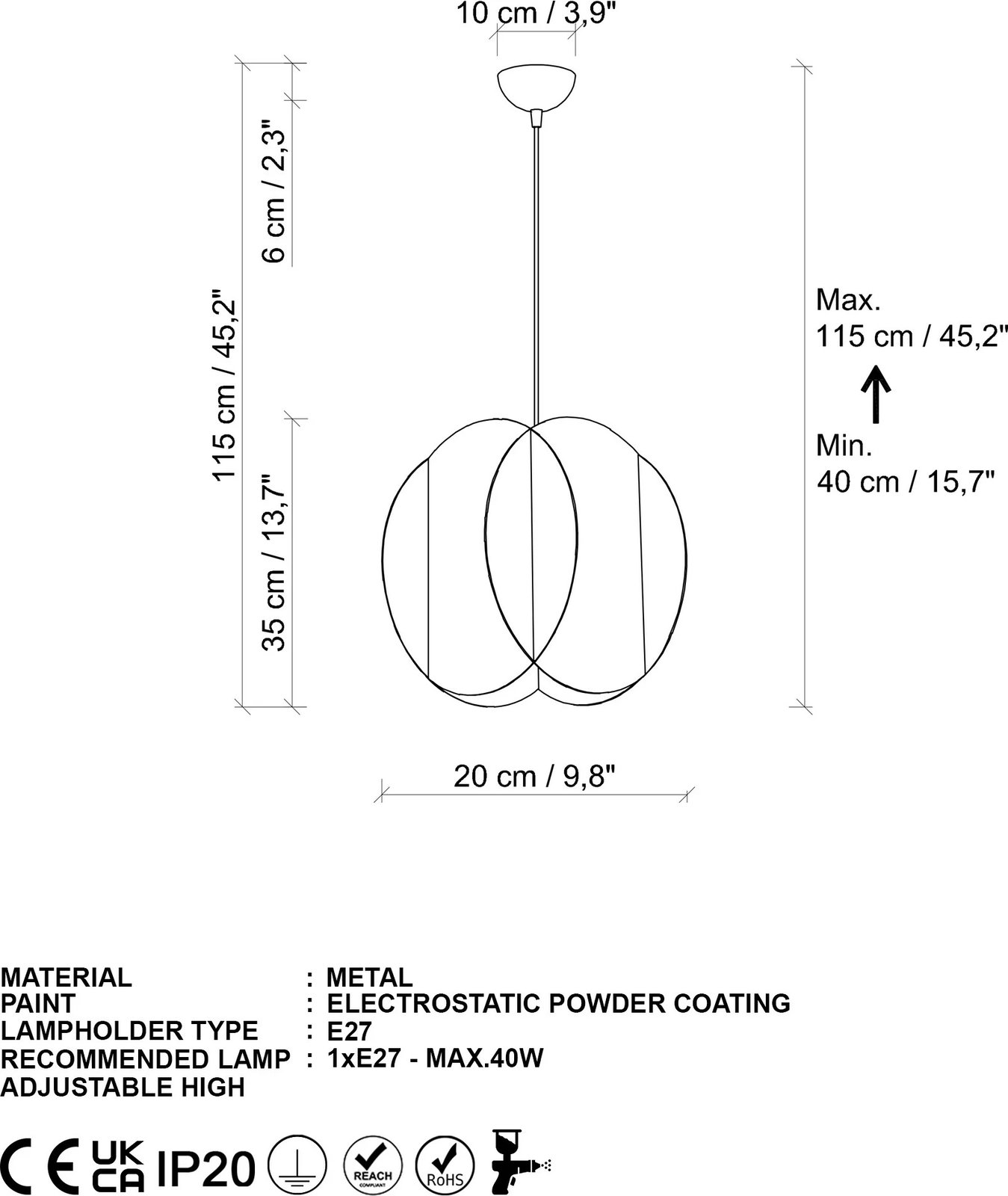 Llambë tavani Opviq, Corner, e zezë, 20x35cm