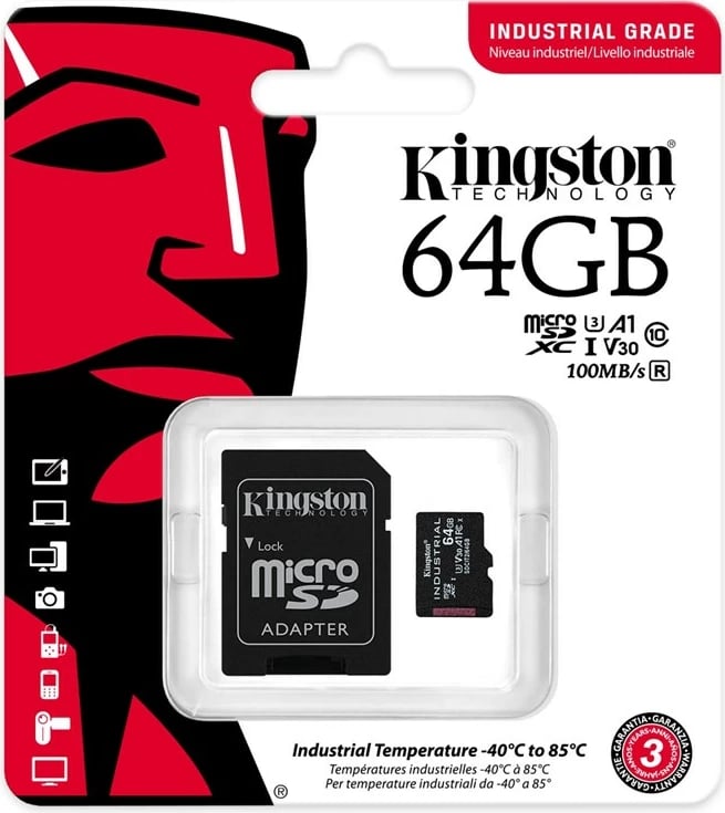 Kartelë memorie Kingston Industrial MicroSDXC 64 GB me adapter, e zezë