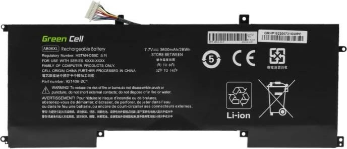 Bateri Green Cell HP182 për laptop HP Envy 13-AD, 3600mAh, 7.7V, e zezë