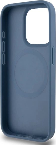 Mbështjellës DKNY Leather Monogram Pattern Metal Logo MagSafe për iPhone 15 Pro, Kaltër