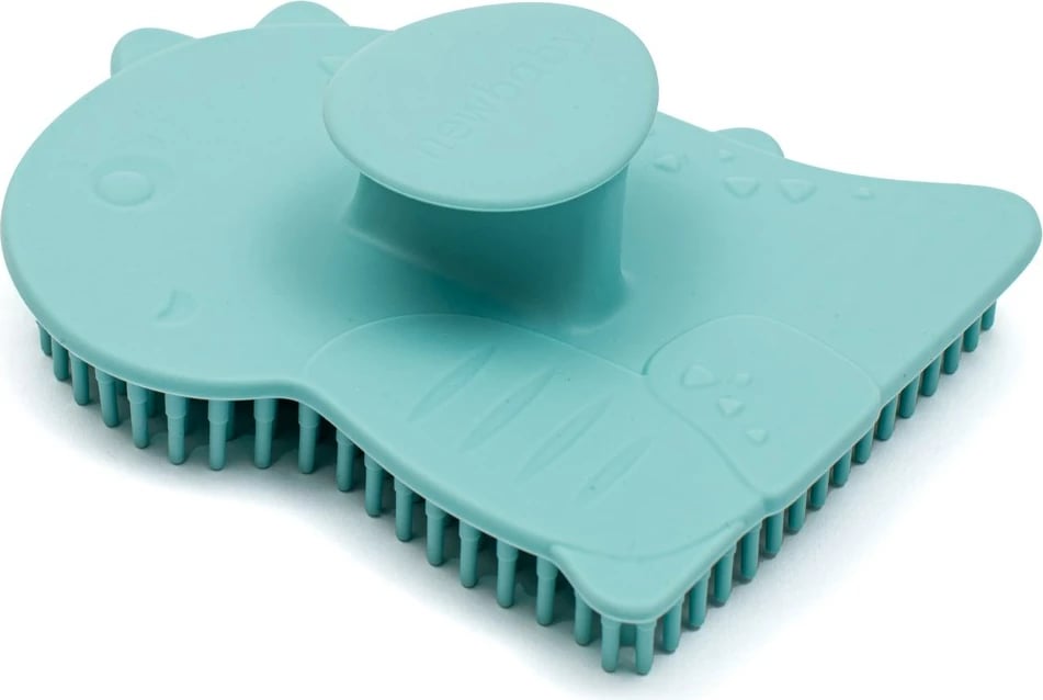 Furçë banjo silikoni për bebe, New Baby, dizajn dinosauro, 8 x 11 cm, BPA-free, blu