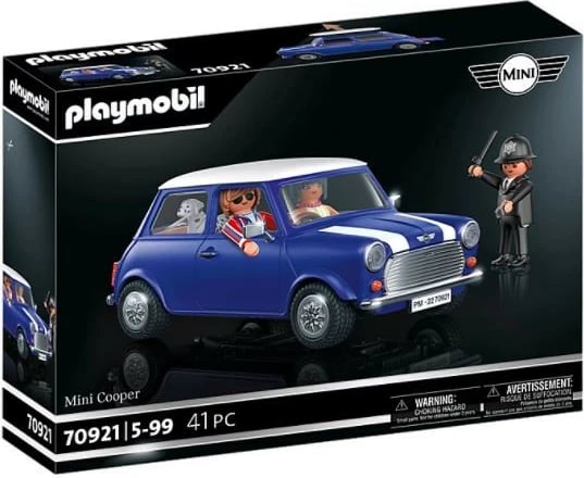 Set lodrash Playmobil Mini Cooper 70921 me 3 figurina dhe aksesorë, blu